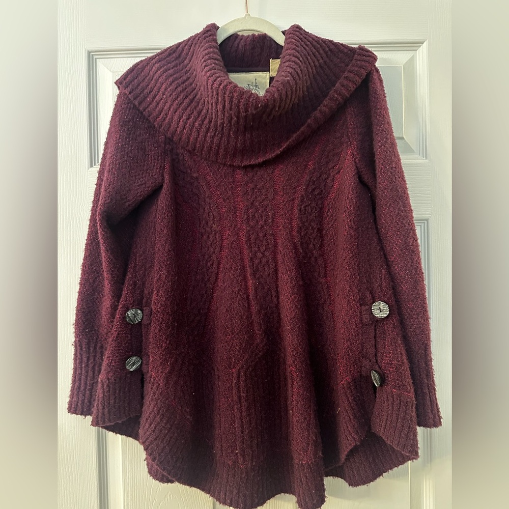 Anthropologie Deep Red Cowl Neck Sweater